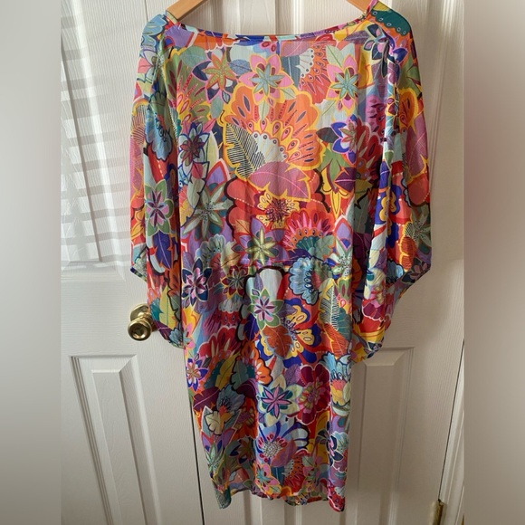 BLEU ROD BEATTY Make it Pop Multicolor Floral Chiffon Swim Coverup Dress SZ 2X - Picture 2 of 8